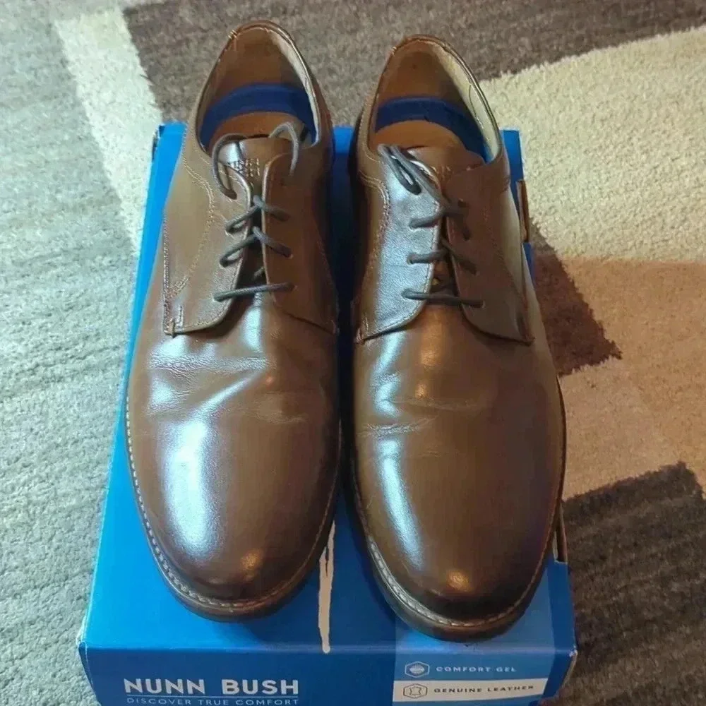NUNN BUSH Brown Leather Dress Oxford Shoes Flex Size 10